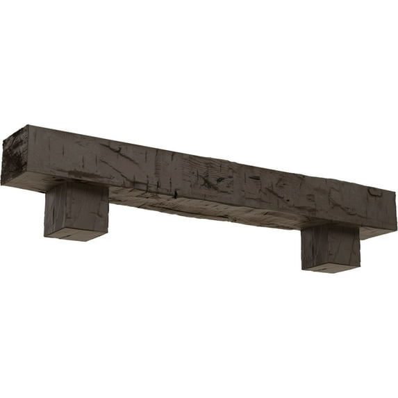 Ekena Millwork 4"H x 4"D x 60"W Hand Hewn Faux Wood Fireplace Mantel Kit w/ Alamo Corbels, Natural Honey Dew