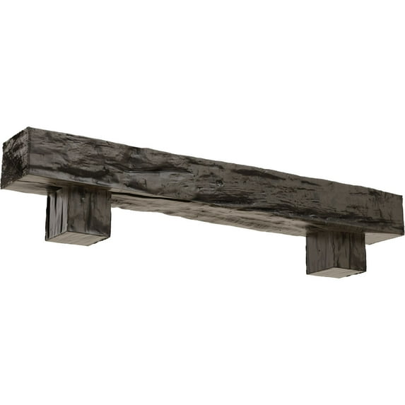 Ekena Millwork 4"H x 4"D x 60"W Riverwood Faux Wood Fireplace Mantel Kit w/ Alamo Corbels, Burnished Honey Dew