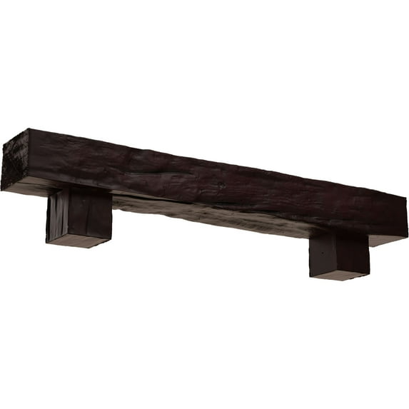 Ekena Millwork 4"H x 4"D x 60"W Riverwood Faux Wood Fireplace Mantel Kit w/ Alamo Corbels, Premium Cherry