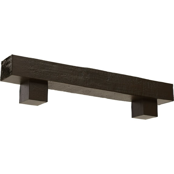 Ekena Millwork 4"H x 4"D x 60"W Rough Cedar Faux Wood Fireplace Mantel Kit w/ Alamo Corbels, Burnished Mahogany