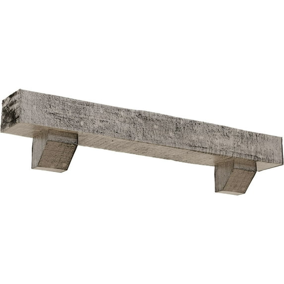 Ekena Millwork 4"H x 4"D x 60"W Rough Cedar Faux Wood Fireplace Mantel Kit w/ Ashford Corbels, Burnished Pine