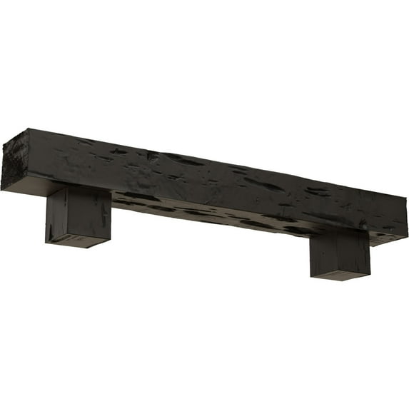 Ekena Millwork 4"H x 4"D x 72"W Pecky Cypress Faux Wood Fireplace Mantel Kit w/ Alamo Corbels, Burnished Cedar