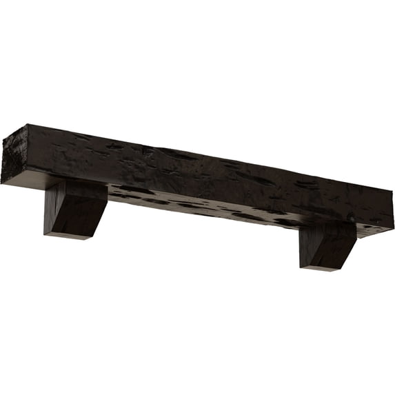 Ekena Millwork 4"H x 4"D x 72"W Pecky Cypress Faux Wood Fireplace Mantel Kit w/ Ashford Corbels, Premium Walnut