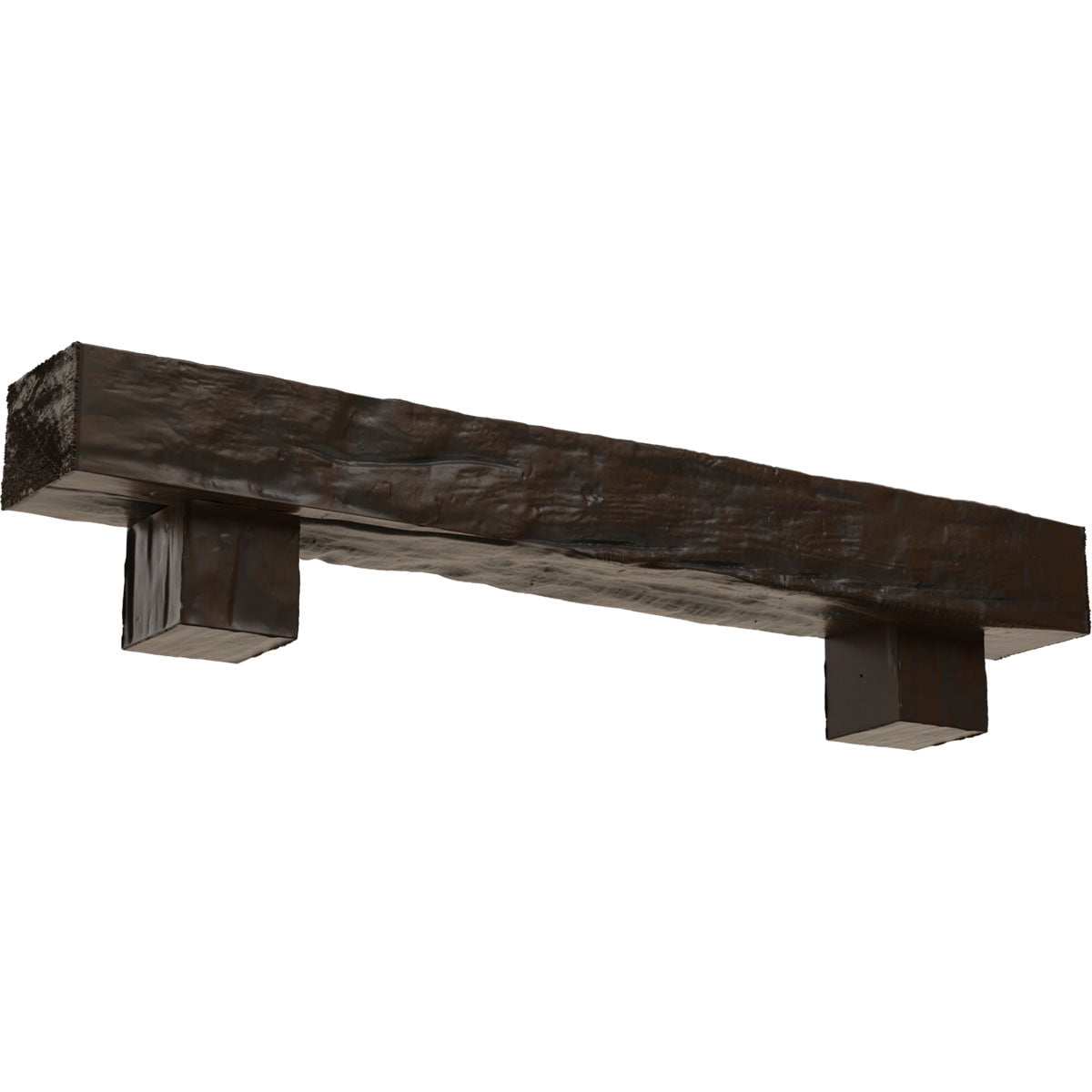 Ekena Millwork 4"H x 4"D x 72"W Riverwood Faux Wood Fireplace Mantel Kit w/ Alamo Corbels, Burnished Mahogany