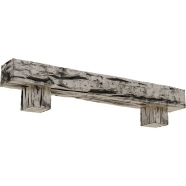 Ekena Millwork 4"H x 4"D x 72"W Riverwood Faux Wood Fireplace Mantel Kit w/ Alamo Corbels, Burnished Pine
