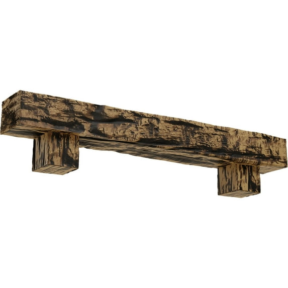 Ekena Millwork 4"H x 4"D x 72"W Riverwood Faux Wood Fireplace Mantel Kit w/ Alamo Corbels, Natural Golden Oak