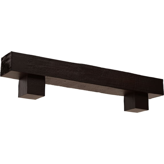 Ekena Millwork 4"H x 4"D x 72"W Rough Cedar Faux Wood Fireplace Mantel Kit w/ Alamo Corbels, Premium Mahogany