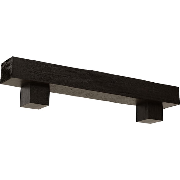 Ekena Millwork 4"H x 4"D x 72"W Rough Cedar Faux Wood Fireplace Mantel Kit w/ Alamo Corbels, Premium Walnut