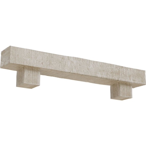 Ekena Millwork 4"H x 4"D x 72"W Rough Cedar Faux Wood Fireplace Mantel Kit w/ Alamo Corbels, White Washed