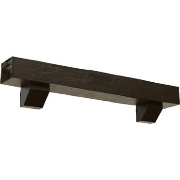 Ekena Millwork 4"H x 4"D x 72"W Rough Cedar Faux Wood Fireplace Mantel Kit w/ Ashford Corbels, Burnished Mahogany