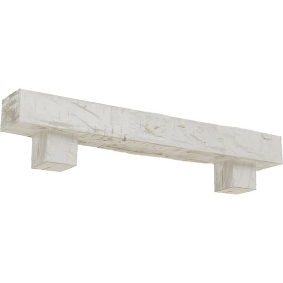 Ekena Millwork 4"H x 6"D x 48"W Hand Hewn Faux Wood Fireplace Mantel Kit w/ Alamo Corbels, Factory Prepped
