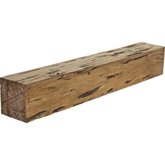 Ekena Millwork 4"H x 6"D x 48"W Pecky Cypress Faux Wood Fireplace Mantel, Premium Aged