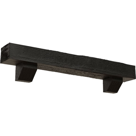 Ekena Millwork 4"H x 6"D x 48"W Rough Sawn Faux Wood Fireplace Mantel Kit w/ Ashford Corbels, Burnished Cedar