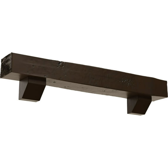 Ekena Millwork 4"H x 6"D x 60"W Knotty Pine Faux Wood Fireplace Mantel Kit w/ Ashford Corbels, Burnished Mahogany