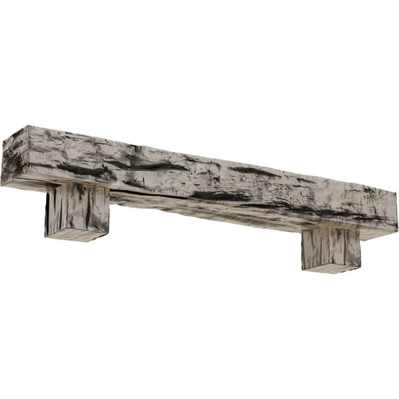 Ekena Millwork 4"H x 6"D x 72"W Riverwood Faux Wood Fireplace Mantel Kit w/ Alamo Corbels, Burnished Pine
