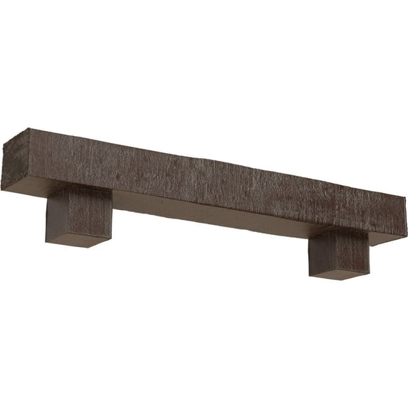 Ekena Millwork 4"H x 6"D x 72"W Rough Cedar Faux Wood Fireplace Mantel Kit w/ Alamo Corbels, Aged Pecan