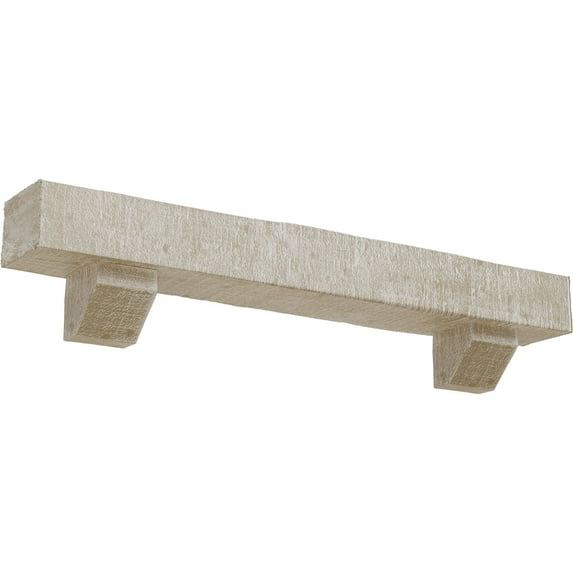 Ekena Millwork 4"H x 6"D x 72"W Rough Cedar Faux Wood Fireplace Mantel Kit w/ Ashford Corbels, White Washed