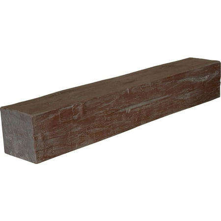 Ekena Millwork 4"H x 8"D x 48"W Hand Hewn Faux Wood Fireplace Mantel, Aged Pecan