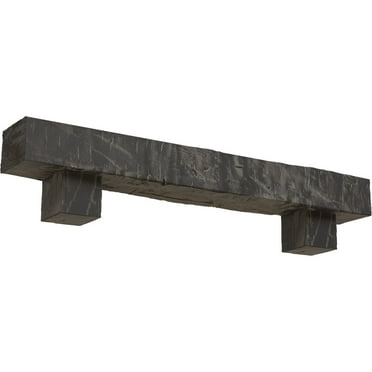 Ekena Millwork 4"H x 8"D x 48"W Hand Hewn Faux Wood Fireplace Mantel Kit w/ Alamo Corbels, Aged Cedar