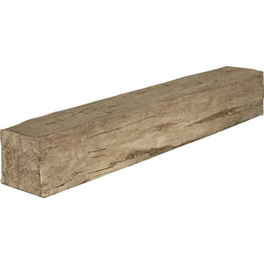 Ekena Millwork 4"H x 8"D x 48"W Hand Hewn Faux Wood Fireplace Mantel, Natural Pine