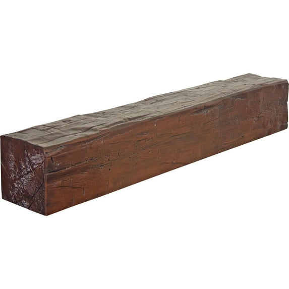 Ekena Millwork 4"H x 8"D x 48"W Hand Hewn Faux Wood Fireplace Mantel, Premium Mahogany