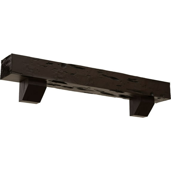 Ekena Millwork 4"H x 8"D x 48"W Pecky Cypress Faux Wood Fireplace Mantel Kit with Ashford Corbels, Natural Mahogany