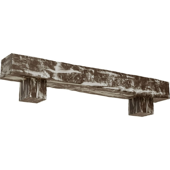 Ekena Millwork 4"H x 8"D x 48"W Riverwood Faux Wood Fireplace Mantel Kit w/ Alamo Corbels, Vintage Mahogany