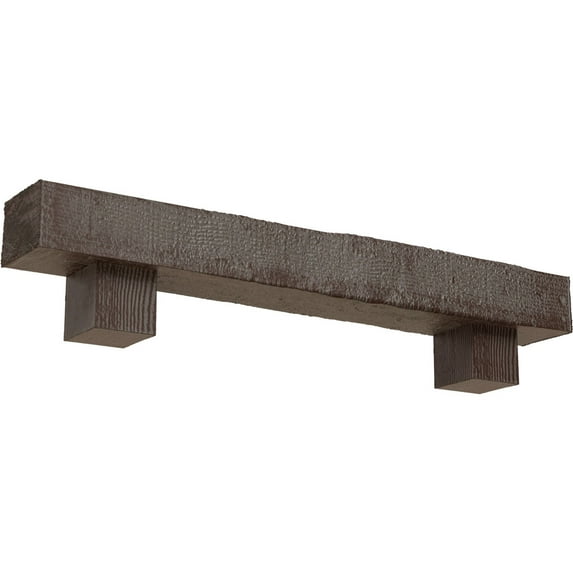 Ekena Millwork 4"H x 8"D x 48"W Rough Sawn Faux Wood Fireplace Mantel Kit w/ Alamo Corbels, Aged Pecan