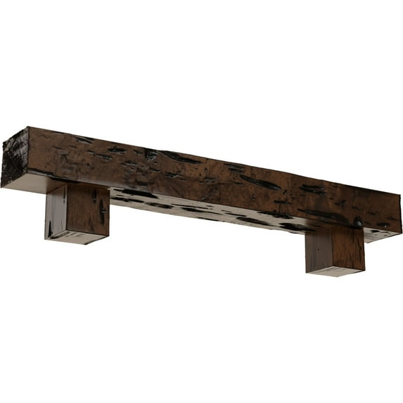 Ekena Millwork 4"H x 8"D x 60"W Pecky Cypress Faux Wood Fireplace Mantel Kit w/ Alamo Corbels, Premium Aged