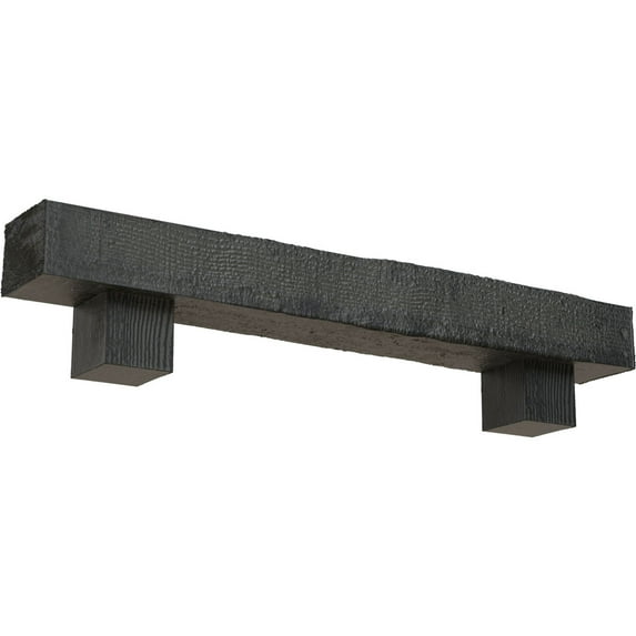 Ekena Millwork 4"H x 8"D x 60"W Rough Sawn Faux Wood Fireplace Mantel Kit w/ Alamo Corbels, Aged Ash