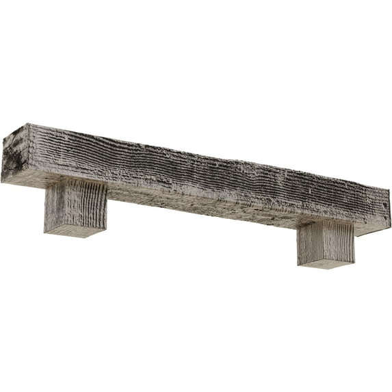 Ekena Millwork 4"H x 8"D x 60"W Rough Sawn Faux Wood Fireplace Mantel Kit w/ Alamo Corbels, Burnished Pine
