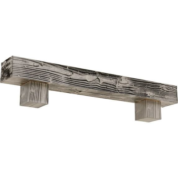 Ekena Millwork 4"H x 8"D x 60"W Sandblasted Faux Wood Fireplace Mantel Kit w/ Alamo Corbels, Burnished Pine