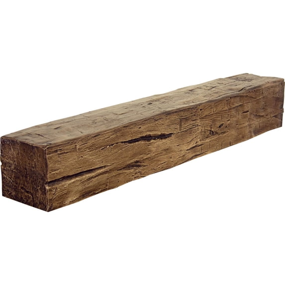 Ekena Millwork 4"H x 8"D x 72"W Hand Hewn Faux Wood Fireplace Mantel, Premium Aged