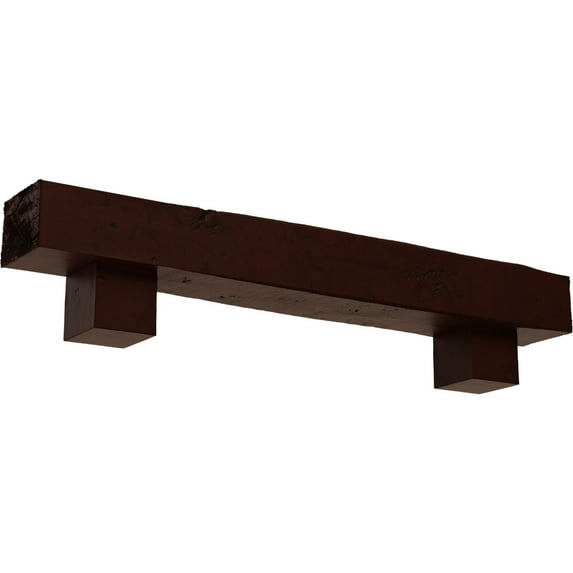 Ekena Millwork 4"H x 8"D x 72"W Knotty Pine Faux Wood Fireplace Mantel Kit w/ Alamo Corbels, Natural Pecan