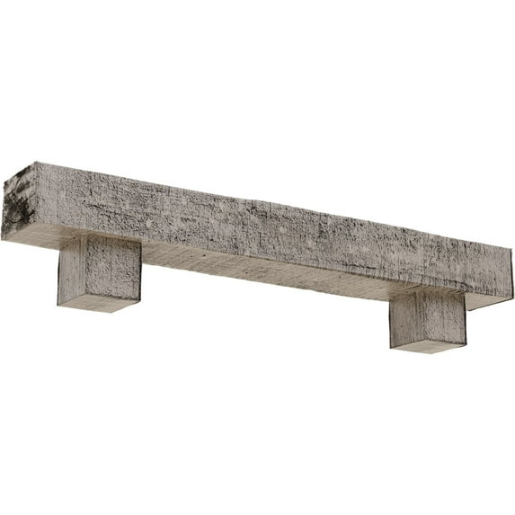 Ekena Millwork 4"H x 8"D x 72"W Rough Cedar Faux Wood Fireplace Mantel Kit w/ Alamo Corbels, Burnished Pine