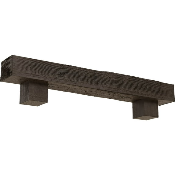 Ekena Millwork 4"H x 8"D x 72"W Rough Sawn Faux Wood Fireplace Mantel Kit w/ Alamo Corbels, Natural Honey Dew
