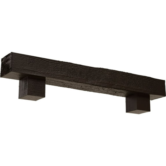Ekena Millwork 4"H x 8"D x 72"W Rough Sawn Faux Wood Fireplace Mantel Kit w/ Alamo Corbels, Natural Mahogany