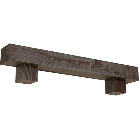Ekena Millwork 4"H x 8"D x 72"W Sandblasted Faux Wood Fireplace Mantel Kit w/ Alamo Corbels, Aged Pecan