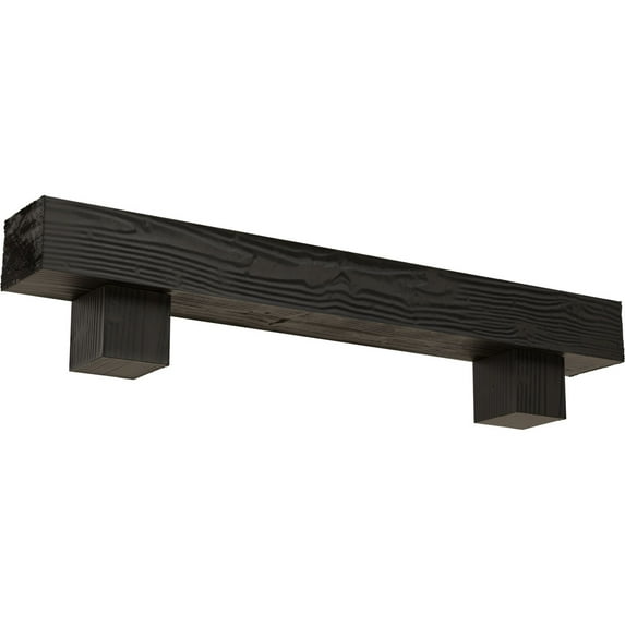 Ekena Millwork 4"H x 8"D x 72"W Sandblasted Faux Wood Fireplace Mantel Kit w/ Alamo Corbels, Burnished Cedar