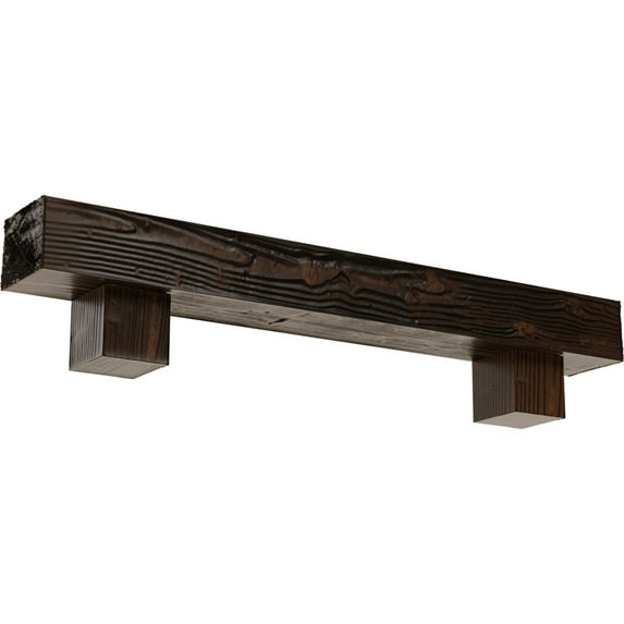 Ekena Millwork 4"H x 8"D x 72"W Sandblasted Faux Wood Fireplace Mantel Kit w/ Alamo Corbels, Premium Aged
