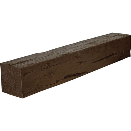 Ekena Millwork 4"H x 8"D x 84"W Hand Hewn Faux Wood Fireplace Mantel, Natural Mahogany