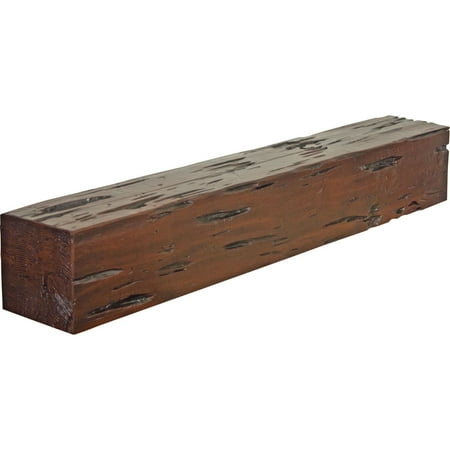 Ekena Millwork 4"H x 8"D x 84"W Pecky Cypress Faux Wood Fireplace Mantel, Premium Mahogany