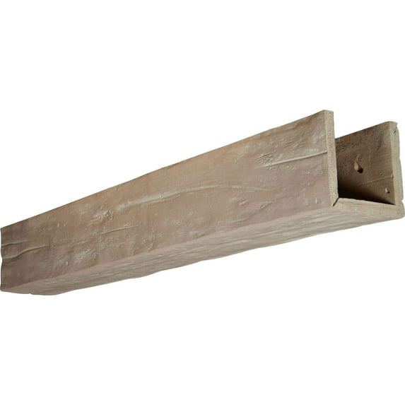 Ekena Millwork 4"W x 10"H x 22'L 3-Sided (U-beam) Riverwood Endurathane Faux Wood Ceiling Beam, White Washed