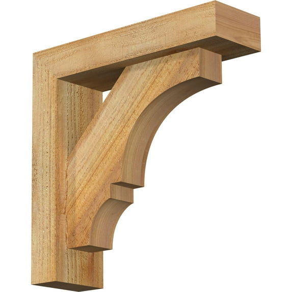 Ekena Millwork 4"W x 14"D x 14"H Balboa Block Rough Sawn Bracket w/ Offset Brace, Western Red Cedar