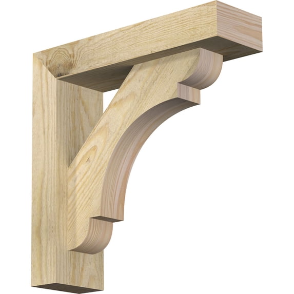 Ekena Millwork 4"W x 14"D x 14"H Olympic Block Rough Sawn Bracket w/ Offset Brace, Douglas Fir