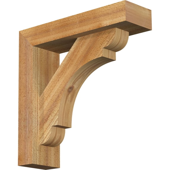 Ekena Millwork 4"W x 14"D x 14"H Olympic Block Rough Sawn Bracket w/ Offset Brace, Western Red Cedar