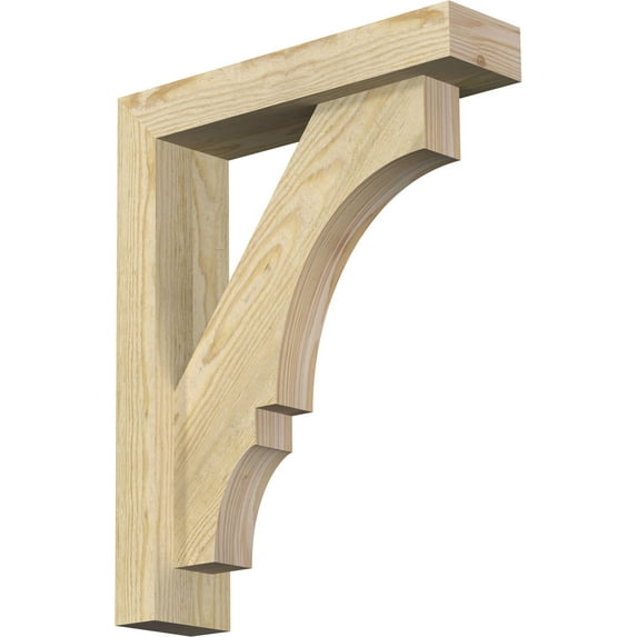 Ekena Millwork 4"W x 16"D x 20"H Balboa Block Rough Sawn Bracket w/ Offset Brace, Douglas Fir