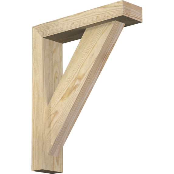 Ekena Millwork 4"W x 16"D x 20"H Traditional Block Rough Sawn Bracket w/ Offset Brace, Douglas Fir
