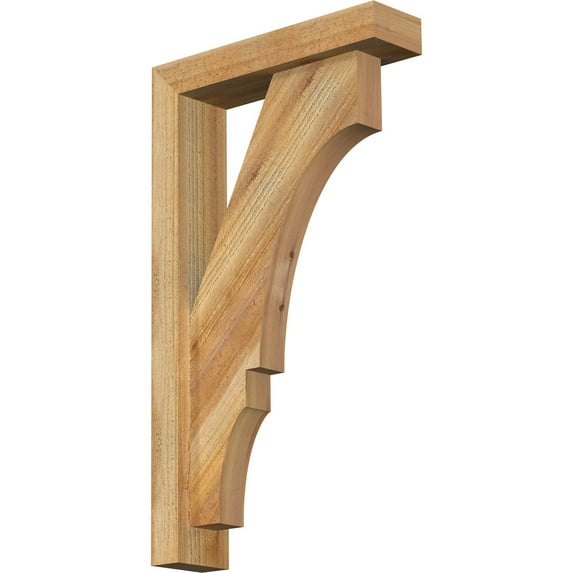 Ekena Millwork 4"W x 16"D x 28"H Balboa Block Rough Sawn Bracket w/ Offset Brace, Western Red Cedar