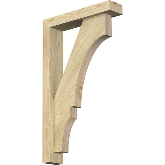 Ekena Millwork 4"W x 18"D x 30"H Balboa Block Rough Sawn Bracket w/ Offset Brace, Douglas Fir